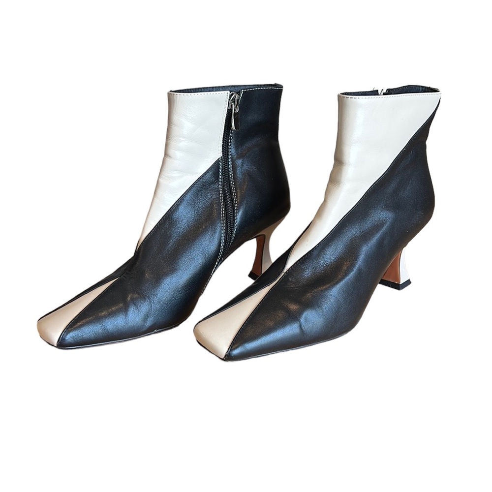 Square Toe Bicolor Pin Heel Ankle Boots Women's 38 Cream / Black